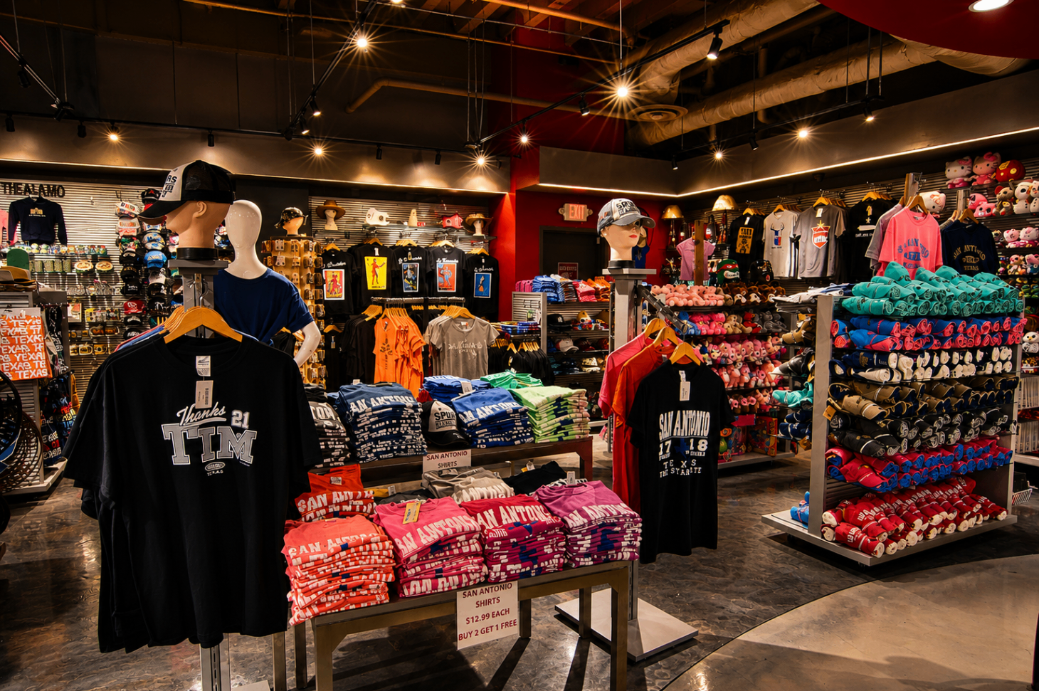Apparel and souvenir section inside the store